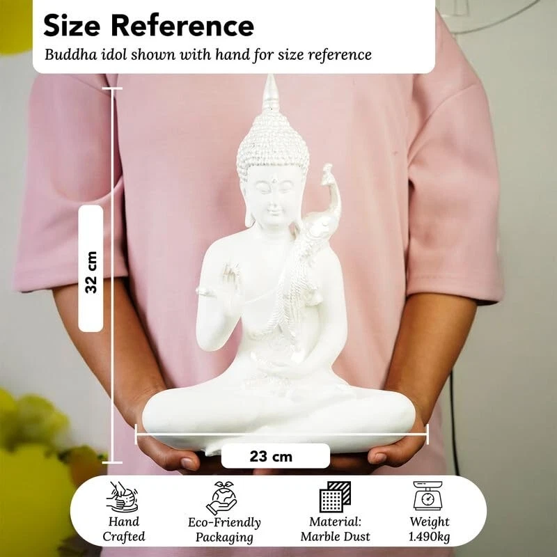 Estatua blanca del Gran Señor Buda para sala de estar estatuilla escultura Foto 3 de 4