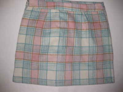 Le Lis kawaii pastel plaid mini skirt w/back pockets S pink/blue nwt