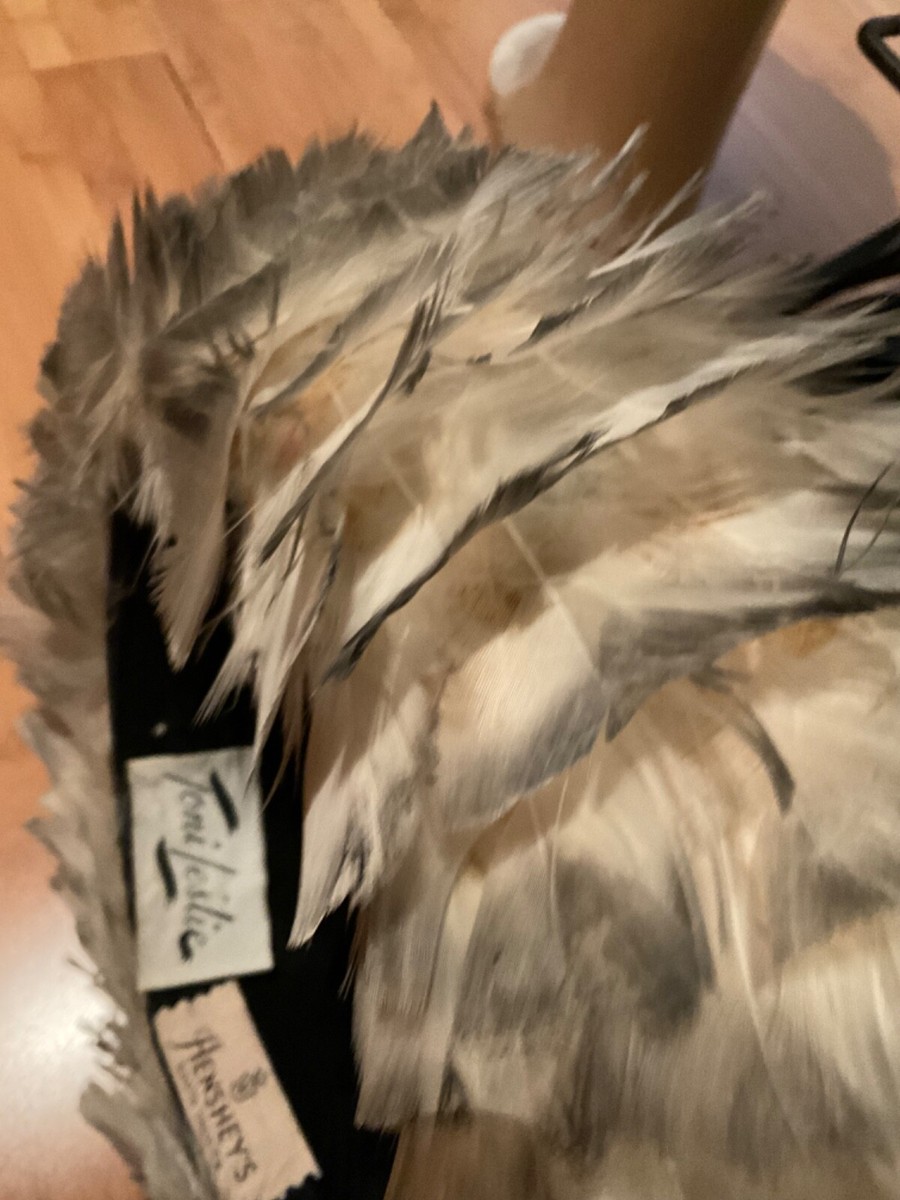 Toni Leslie Vintage gray feather covered hat turned up brim  display picture 1