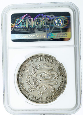 キプロス 1928年 45ピアストル銀貨ジョージ5世 NGC認証 1928 CYPRUS under UK King GEORGE V 0.84oz SILVER 45 Piastres Coin