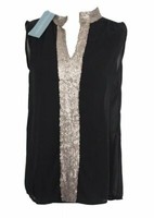 Hirtreiter Bluse ÄRmellos Schwarz Transparent Gold Paietten Abschluss 36 Neu
