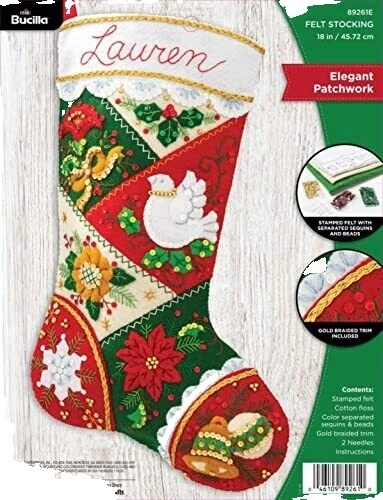 Bucilla Patchwork Hand Embroidery Stockings