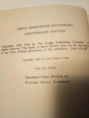 Vintage Gregg Shorthand Dictionary 1930 Anniversary Edition Hardcover June 1954 - Foto 2 di 4