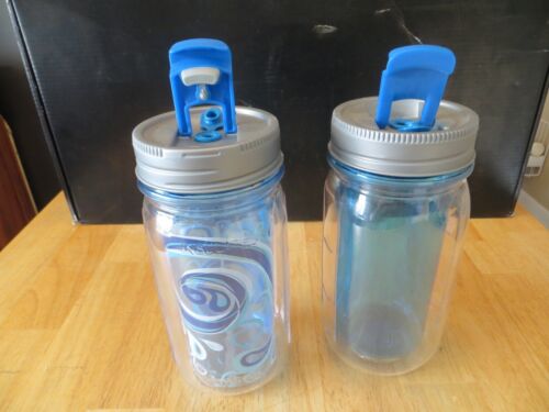 Set of 2 Cool Gear 16oz Insulated Mason Jar Travel Tumblers, Blue