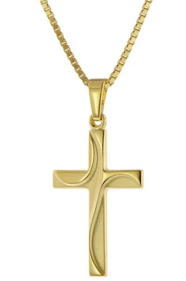 TRENDOR Schmuck Kreuz-Anhänger Gold 585 (14Kt) mit Vergoldeter Silberkette 51943 - Bild 1 von 4