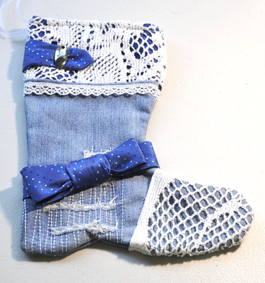 VTG Denim Stocking Jeans cowgirl Cowboy retro Christmas handmade  boho  L10