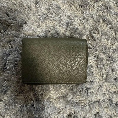 LOEWE Wallet Khaki Leather Tri Fold Card Holder Luxury Brand Premium Mens