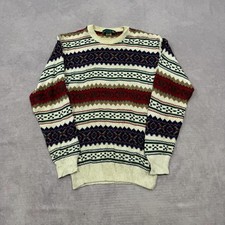 Vintage abstract knitted jumper Patterned Grandad knit sweater Men's M