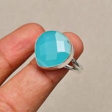 Blue Chalcedony Gemstone Handmade 925 Sterling Silver Jewelry Ring Size 9.5