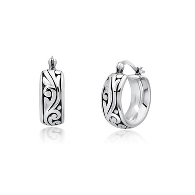 Oxidierte gewellte filigrane klobige Silber Creolen 925 Sterling Silber