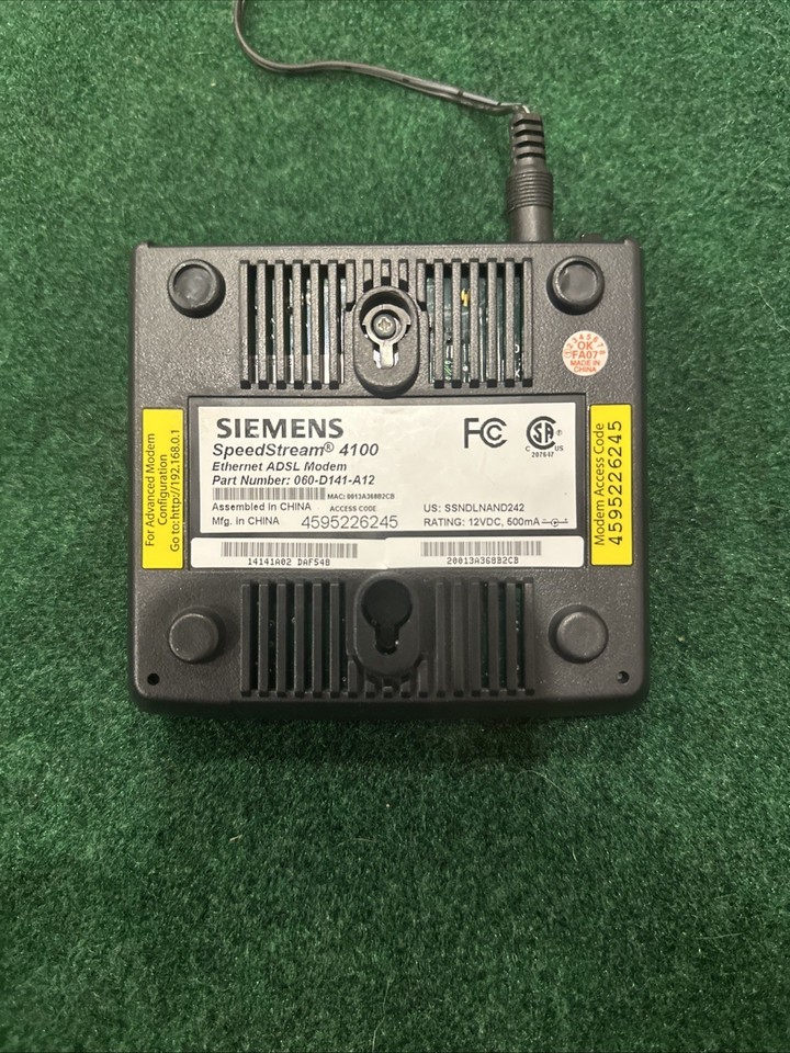 Siemens Speedstream 4100 Ehternet ADSL Modem With Power Supply | eBay