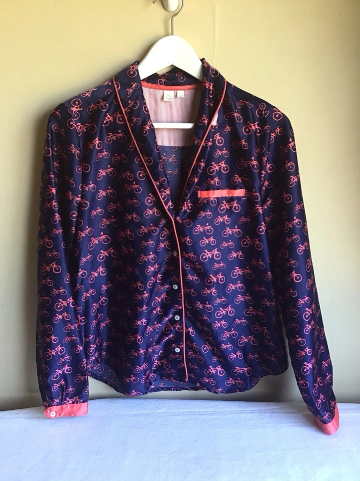 Conjunto de pijama pantalón manga larga satinado sedoso bicicleta azul Eloise Anthropologie para mujer pequeño Foto 2 de 4