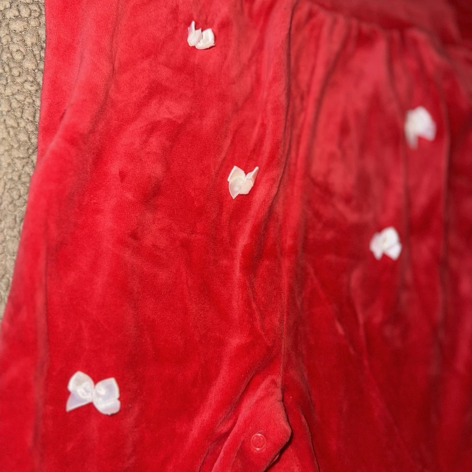 Romper vintage 1997 vitaminas veludo vermelho com arcos e bengalas de doces bordadas 6-9m - Imagem 2 de 4