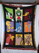 1996 Warner Bros Looney Tunes WovenThrow Blanket Knit Tapestry