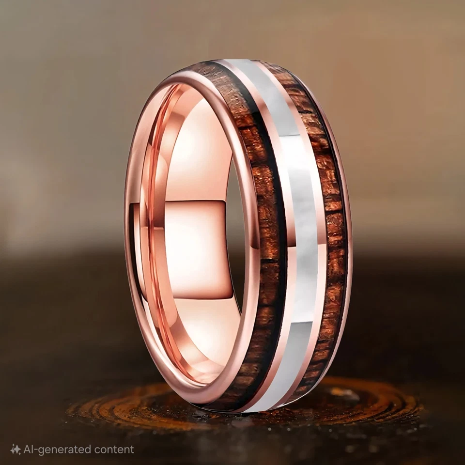 Anillo de carburo de tungsteno de 8 mm para hombres y mujeres banda de madera de koa y madreperla anillo concha Foto 2 de 4