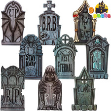 16" 9 Pcs Halloween Tombstones Decorations Outdoor Graveyard Decor, Yard Lawn Ce