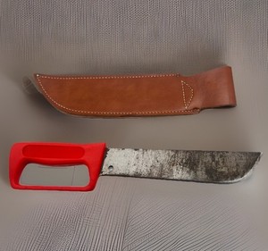Vintage Barteaux & Sons Portland, OR Machete Red Handle Knife w/ Case 11"