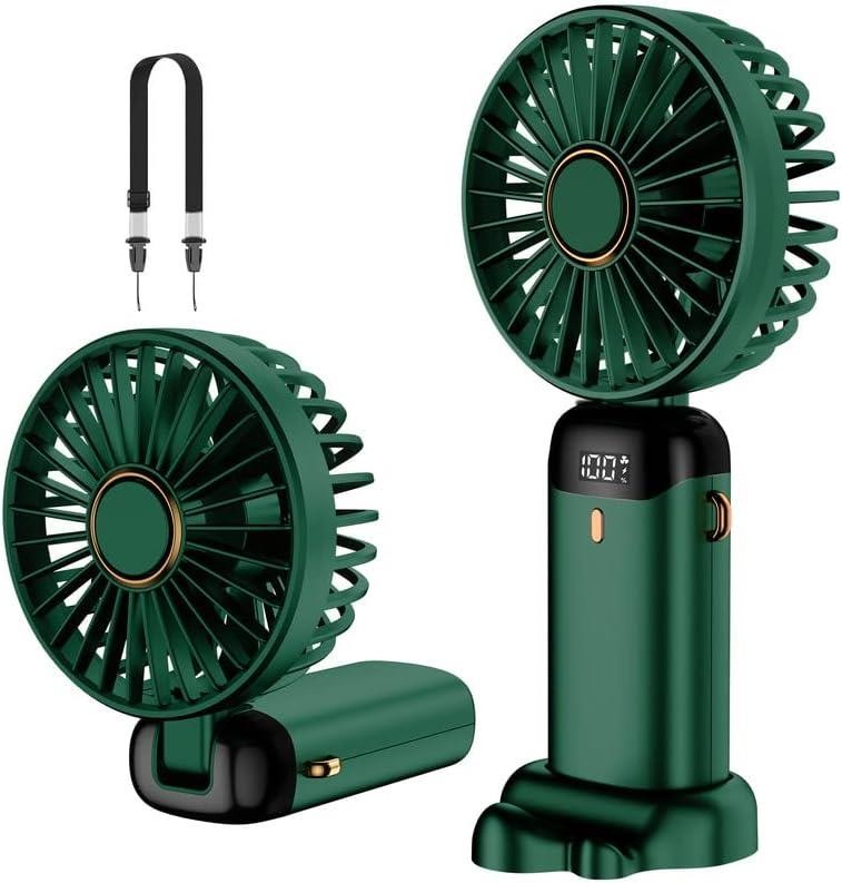 Portable Travel Handheld Desk Fan 2-in-1 USB-C Rechargeable Dark Green