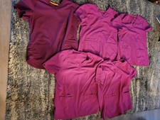 Lot Of 5 Womens Size Large Scrub Tops, Scrubstar, Wine Muliple Pockets, Used