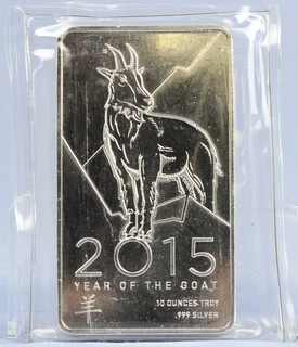 10oz 2015 Lunar Year of the Goat .999 Fine Silver Bar