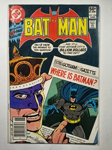 Batman #336 Newsstand FN/VF 7.0 DC Comics 1981 Vintage Bronze Age Key Comix Book