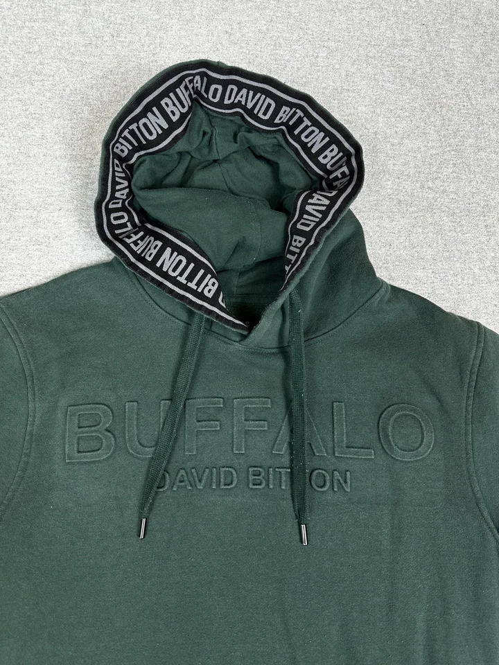 Sudadera con Capucha Buffalo David Bitton Para Hombre Mediana Verde Logo Polar Pullover Sudadera Foto 3 de 4