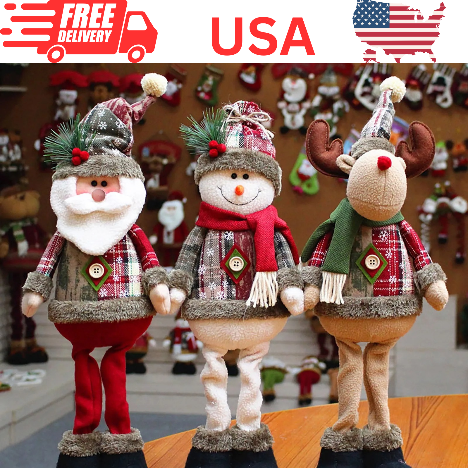 Xmas Santa Claus Snowman Elk Doll Plush Toys Christmas Desktop Ornament Kid Gift