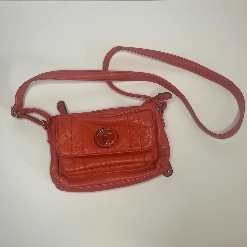 Tyler Rodan Orange Faux Leather Crossbody Handbag Purse Polka Dot Lining - Image 4 of 4