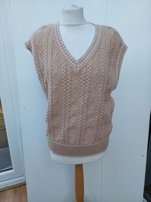 Ben De Lisi Size Small Cable Knit Vest Top Stone With Contrast Trim Tank New