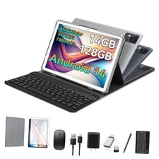 Android 14 10 Inch Tablet with 14GB RAM, 128GB ROM, 1TB, 7000mAh Silver