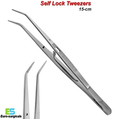 BEADEN® INSTRUMENTS / MEDSPO Dental Self Locking Tweezers Tissue Pliers Surgical Cotton Dressing Serrated Tip