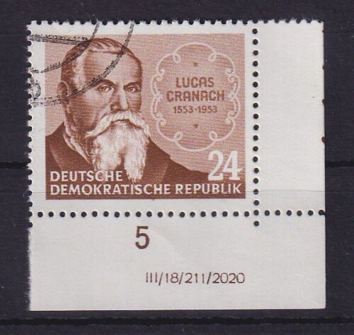 DDR 1953 Lucas Cranach d. Ä. Mi-Nr. 384 X II DV Eckrandstück UR gestempelt - Afbeelding 1 van 1