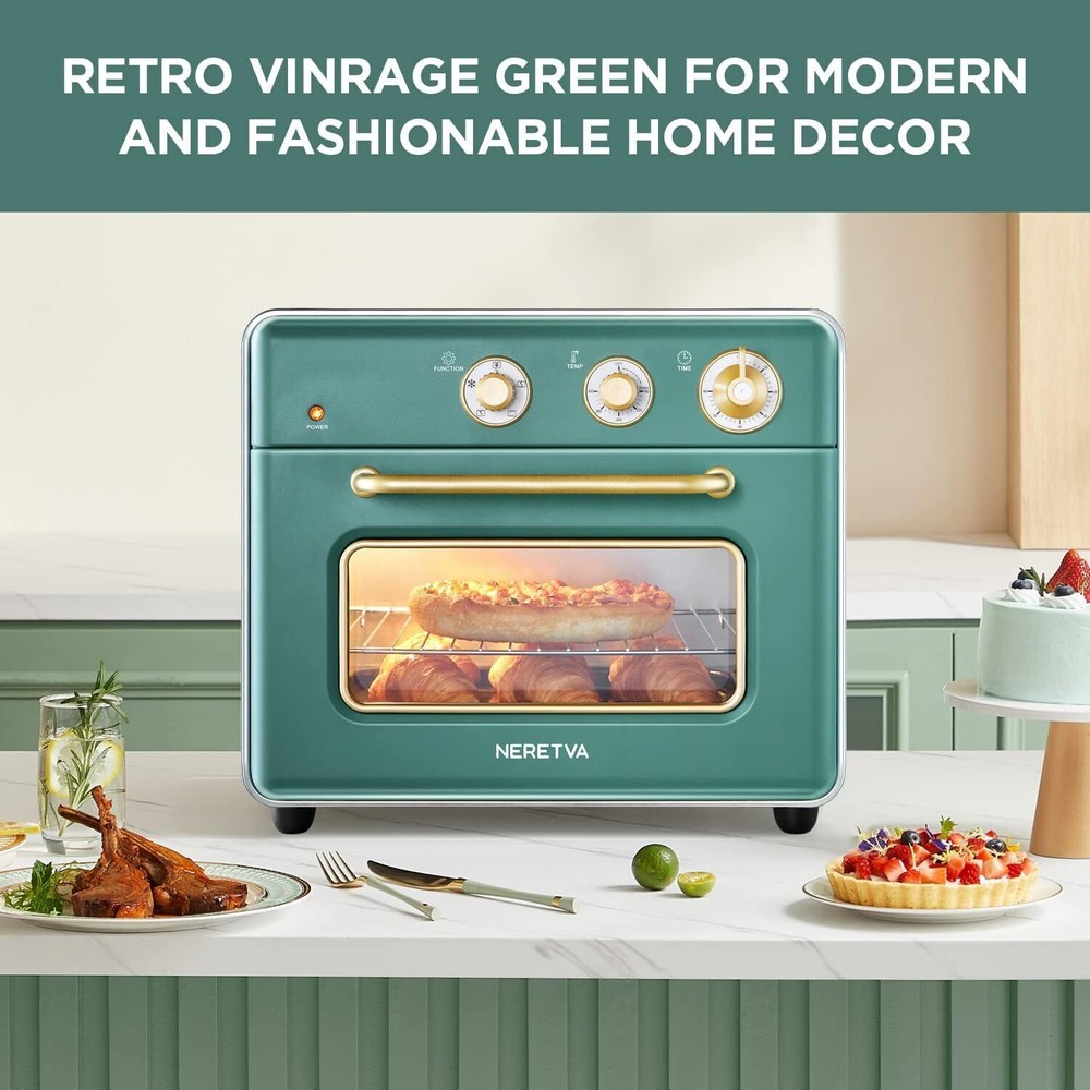 Large 21 QT Green Air Fryer Toaster Oven Fits 8" Pizza for Family