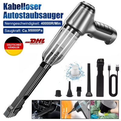 3 in 1 Mini Handstaubsauger 95000Pa Kabelloser Autostaubsauger Nass&Trocken Akku