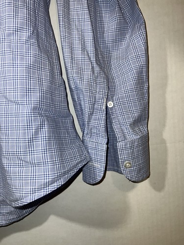 Camisa de vestir Hamilton abotonada para hombre talla 16 azul a cuadros manga larga hecha en EE. UU. 17 de mayo - Imagen 4 de 10