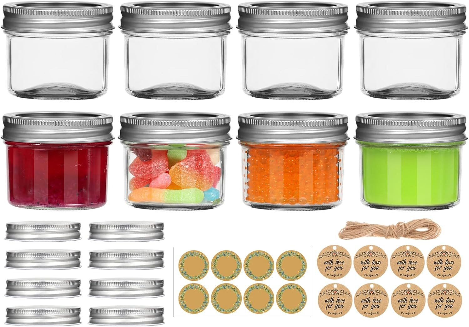 Small Mason Jars with Lids, 4 Oz Mini Mason Jars 8 Pack, Canning Jars