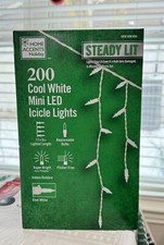 Home Accents Holiday 200 Ct Cool White Steady Lit Mini LED Icicle Lights 17.5 Ft