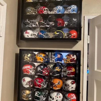 floating shelves for football helmets Souvenir Mini Helmet Display Case Wall Shelf Compatible with 1:2 Scale Riddell Mini Helmet Handcrafted from furniture Metal Wall Mount Brackets 