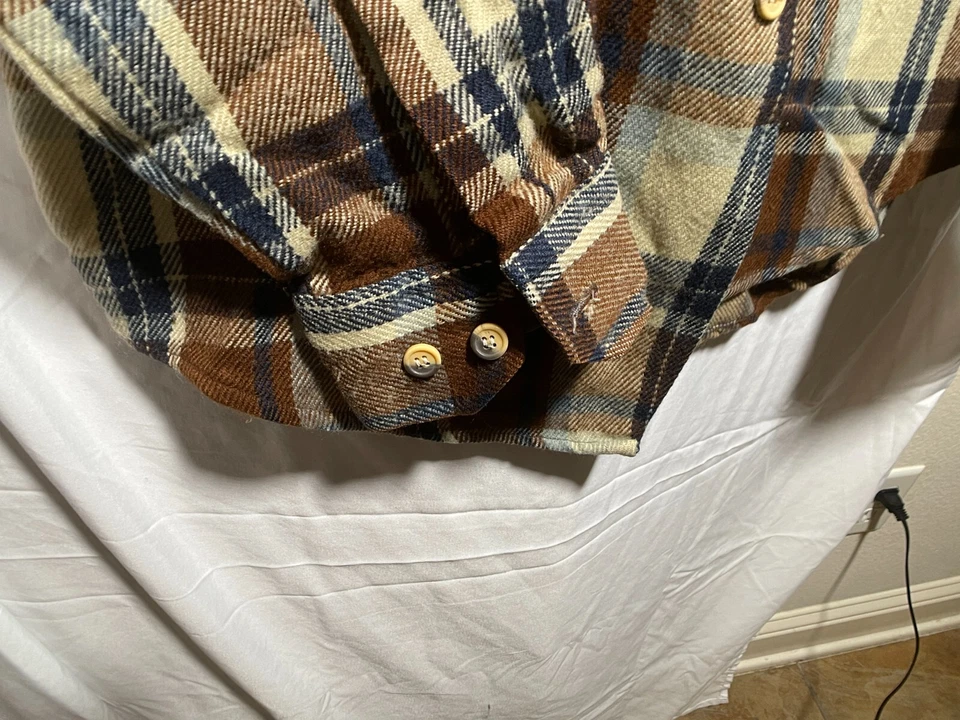Sears Men's Flannel Brown Plaid LS Shirt 100% Acrylic Tall-L 16-16 1/2 IN8037 - Image 3 of 4