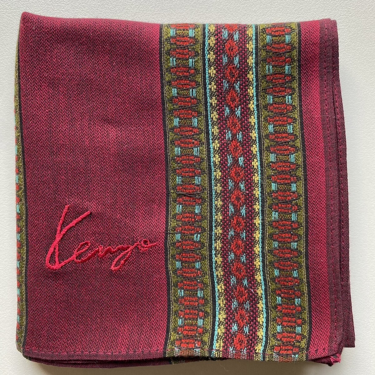 HANDKERCHIEF MEN'S VINTAGE JAPAN ART RED GEOMETRIC LINE SQUARE