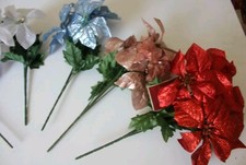 1 Christmas Bush 14" Glitter Sparkling w/ 5" Poinsettia Flowers each Decoration