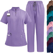 Nurse Scrub Uniforms Women Scrub Set Zip-Neck Top Straight Pants Nurse Shoes