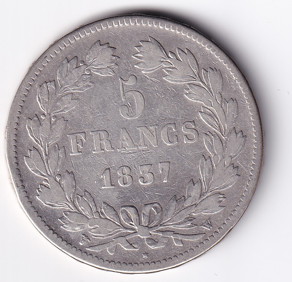 1830年W フランス　ルイ・フィリップ 5フラン 銀貨 JCC | ジャパンコインキャビネット / フランス 1834W 5フラン