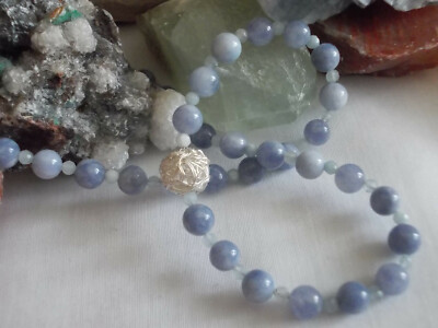 Milky-Aquamarin, 6mm Kugel-Kette, 46,5 cm, 925 Sterling-Silber