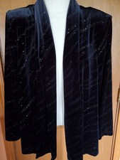 Vintage Jbs Ltd Women's Black Velvet W/ Gold Threads Open Front Jacket 2x/3x