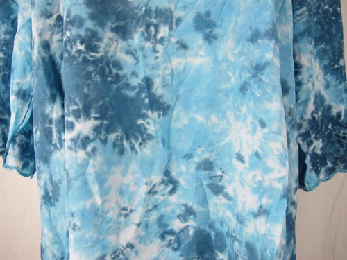 Fresco Nomadic Traders Blue Tie Dye Rayon Embroidered V-Neck Beaded Tunic Top M - Picture 3 of 12