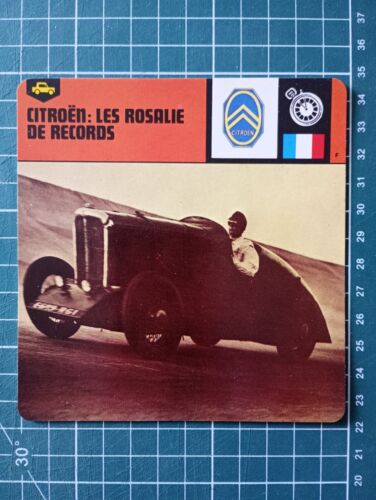 Fiche Auto circa 1978 12x12,5cm la Citroën Rosalie des records - Afbeelding 1 van 2