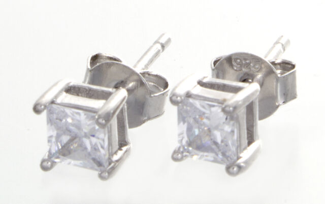 Sterling Silver CZ Stone 5mm Square Stud Men's Earrings | eBay