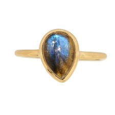 18k Gold Vermeil - Natural Labradorite, Madagascar 925 Silver Ring s.6.5 CR72080