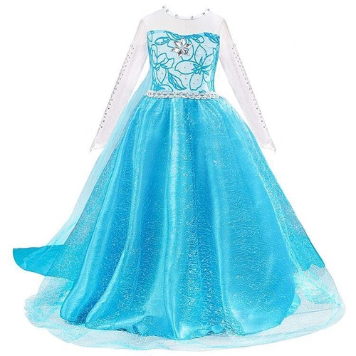 Kids Girls Princess Queen Elsa Anna Halloween Cosplay Costume Fancy Dress&Crown - Picture 10 of 36